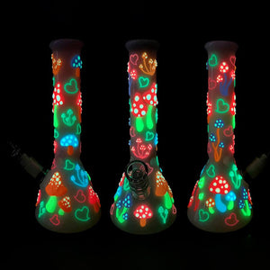 10" Hand-Painted 3D Mushroom Beaker Bong - Croia Glass