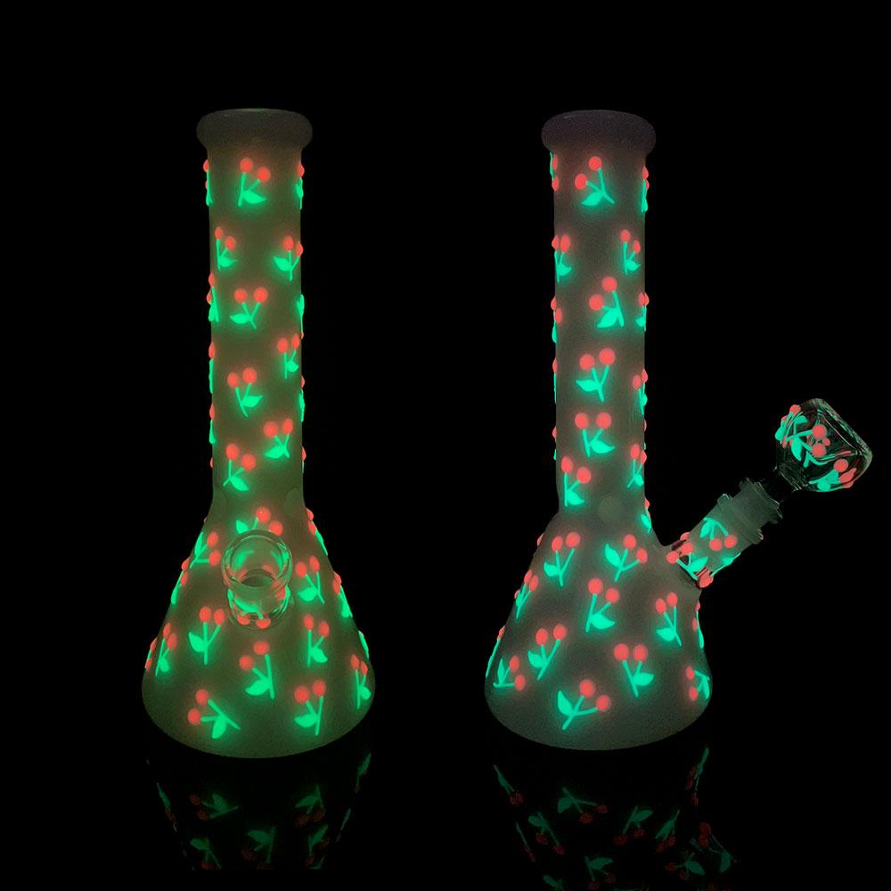 🍒 10" Hand-Painted 3D Cherry Glow Beaker Bong - Croia Glass