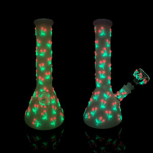 🍒 10" Hand-Painted 3D Cherry Glow Beaker Bong - Croia Glass