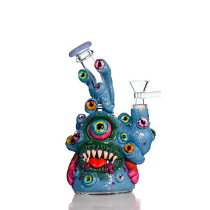 8-inch multi-eye monster clay art bong by Croia Glass with intricate design and vibrant colors.