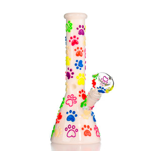 🐾 10" Hand-Painted Paw Print Beaker Bong - Croia Glass