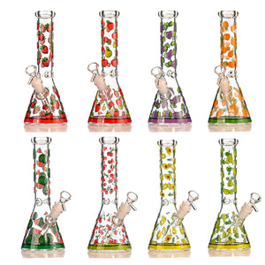 10" Fruit Decal Beaker Bong – Bright Heat-Cured Decals, Classic 14mm Beaker Design - Croia Glass