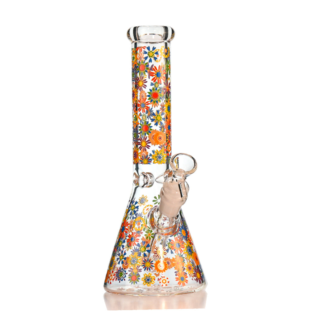 10" Retro Flower Beaker Bong – Thick Glass, 14mm Bowl - Croia Glass