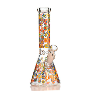 10" Retro Flower Beaker Bong – Thick Glass, 14mm Bowl - Croia Glass