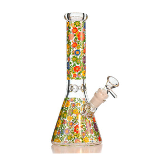 10" Retro Flower Beaker Bong – Thick Glass, 14mm Bowl - Croia Glass