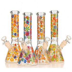 10" Retro Flower Beaker Bong – Thick Glass, 14mm Bowl - Croia Glass