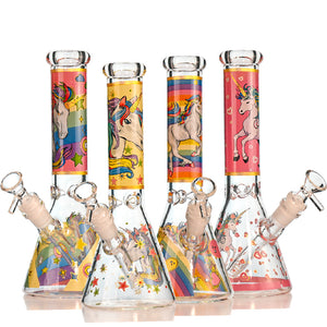 10" Unicorn Glass Beaker Bong – Thick Glass, 14mm Bowl - Croia Glass