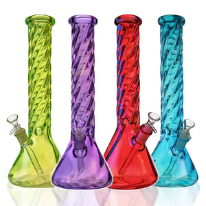 14" Iridescent Twist Beaker Bong – Thick Glass, 18mm Bowl - Croia Glass