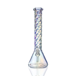 14" Twist-Pattern Beaker Bong – Hand-Spun Swirl Glass, 18mm Bowl - Croia Glass