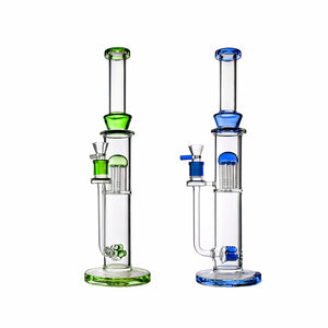 17" Dual-Perc Glass Bong – Tree Perc + Triple Inline, 18mm Bowl - Croia Glass