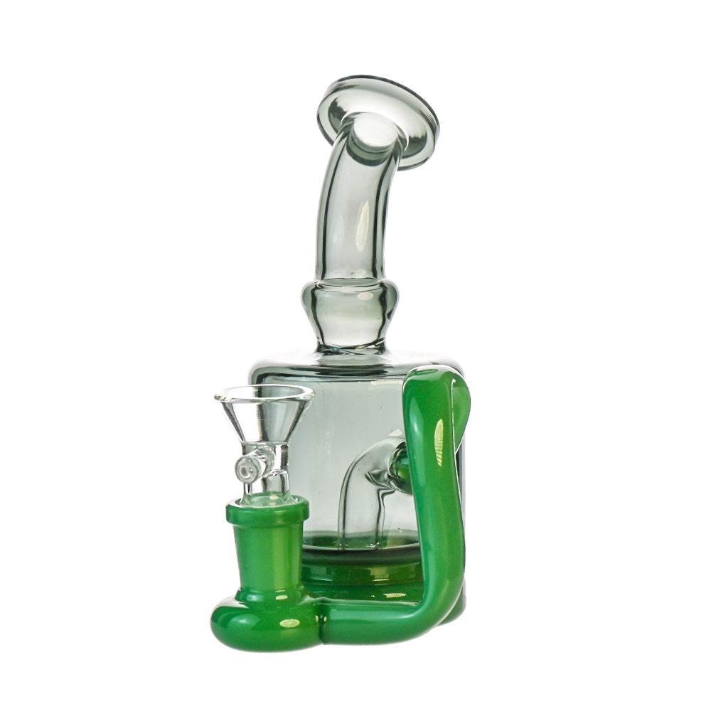 6" Compact Recycler Dab Rig – Barrel Chamber, External Loop Recycler, 14mm Bowl - Croia Glass