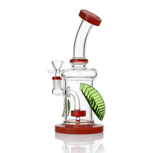 9" Double Leaf Glass Bong – Showerhead Perc, Red Accents - Croia Glass
