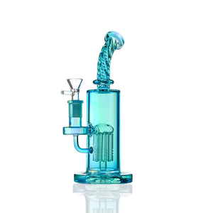 9“ iridescent Spiral Bong - Tree Perc, Bent Neck - Croia Glass