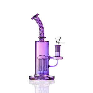 9“ iridescent Spiral Bong - Tree Perc, Bent Neck - Croia Glass