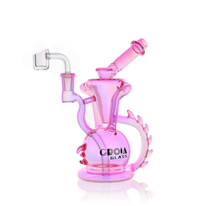 Dragon recycler dab rig with iridescent sakura pink finish
