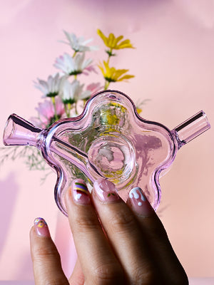 Girly Pink Daisy Glass Smoking Pipe - Croia Glass