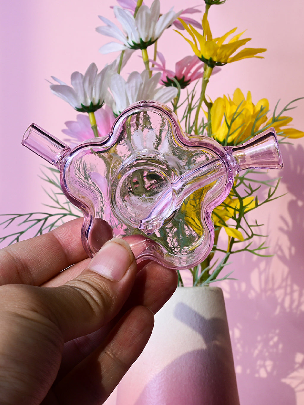Girly Pink Daisy Glass Smoking Pipe - Croia Glass