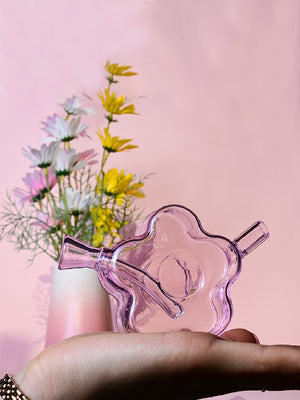 Girly Pink Daisy Glass Smoking Pipe - Croia Glass