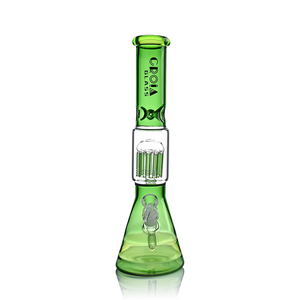Croia Glass 15 inch green beaker bong with tree percolator and ice catcher