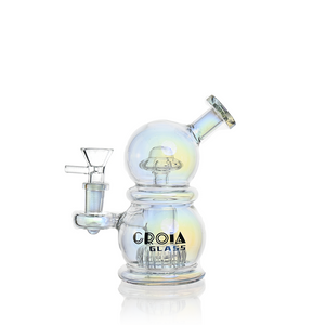 Croia Glass 6 inch rainbow mini egg dab rig with crown perc and splash guard