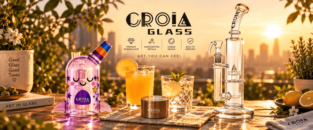 Croia Glass premium borosilicate glass bongs with unique handcrafted designs