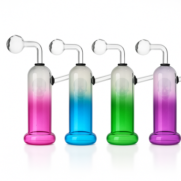 💀 4 inch Gradient Skull Oil Burner Rig – Tall Cylinder Mini Glass Rig