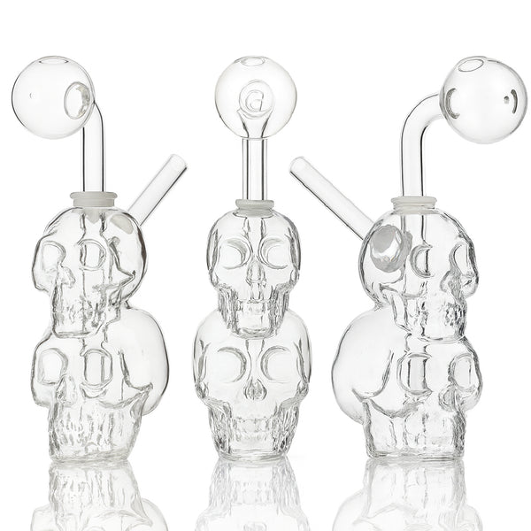 💀💀 5 inch Double Skull Oil Burner Rig – Clear Crystal Mini Sculpted Rig