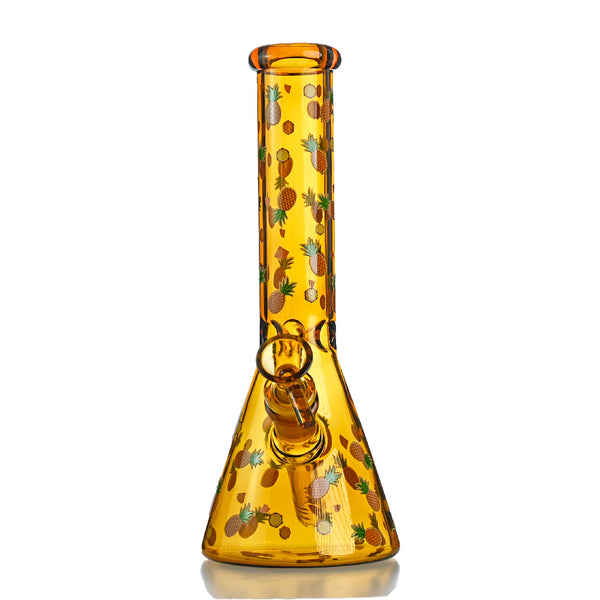 10" Amber Pineapple Beaker Bong – 14mm Bowl, Fully Printed Fruit Design