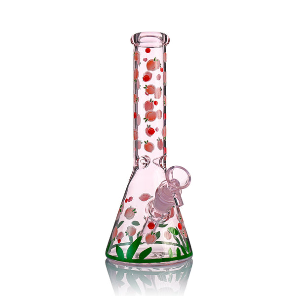 10" Pink Peach Beaker Bong – Cute Fruit Print, 14mm Matching Bowl