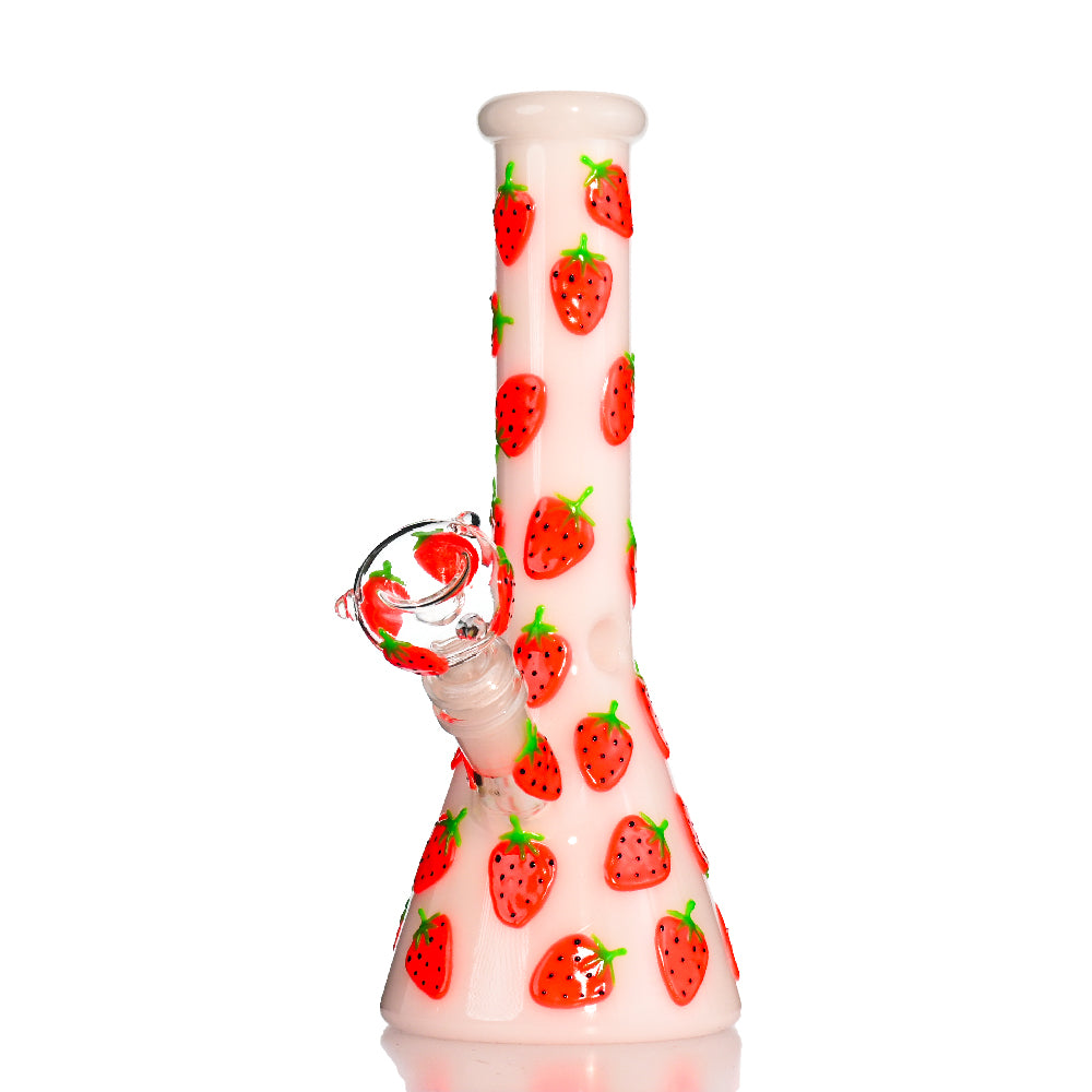 🍓 10" Hand-Painted 3D Strawberry Glow Beaker Bong - Croia Glass