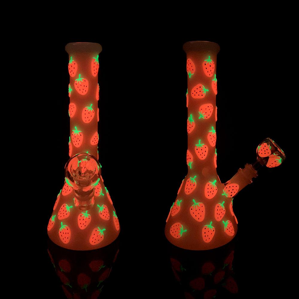 🍓 10" Hand-Painted 3D Strawberry Glow Beaker Bong - Croia Glass
