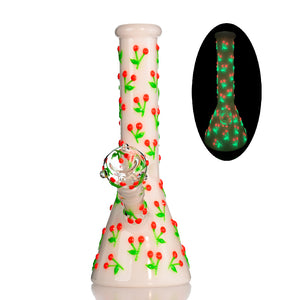 🍒 10" Hand-Painted 3D Cherry Glow Beaker Bong - Croia Glass