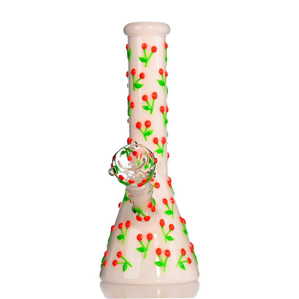 🍒 10" Hand-Painted 3D Cherry Glow Beaker Bong - Croia Glass