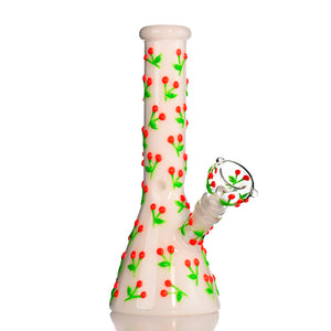 🍒 10" Hand-Painted 3D Cherry Glow Beaker Bong - Croia Glass