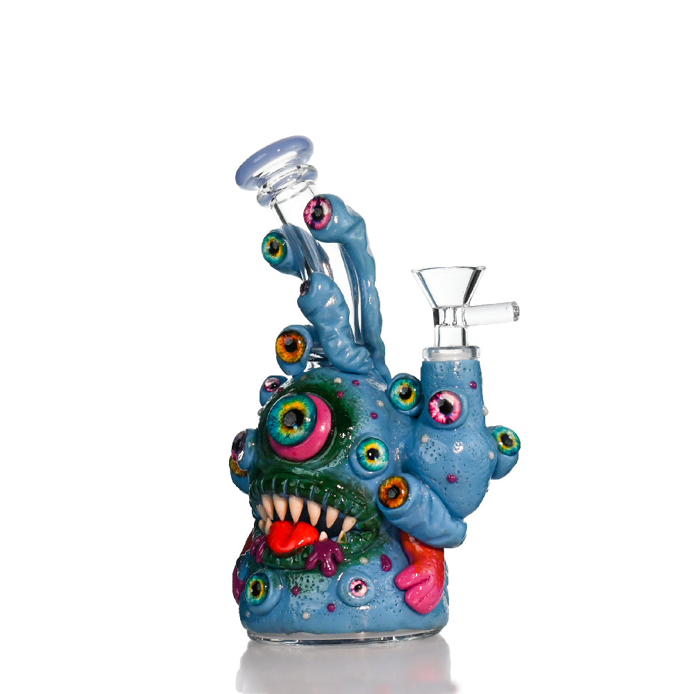 8-inch Multi-Eye Monster clay art water pipe by Croia Glass with unique eye design and vibrant colors.