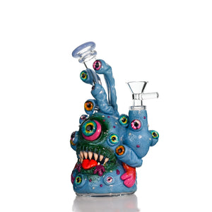 8-inch Multi-Eye Monster clay art water pipe by Croia Glass with unique eye design and vibrant colors.