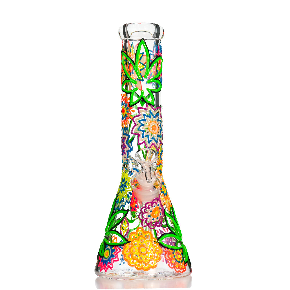13" Mandala Floral Beaker Bong – 7MM Thick Glass, 18mm Bowl