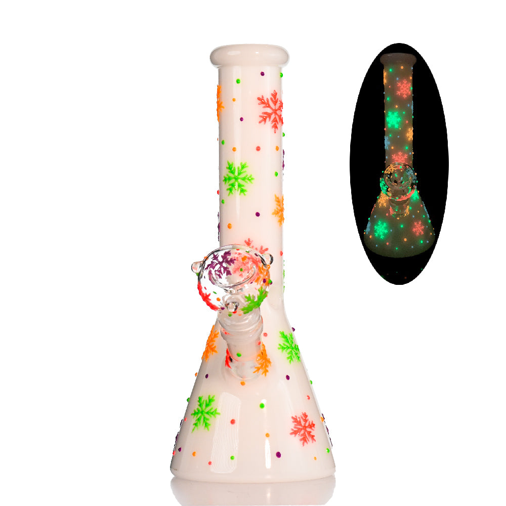 ❄️ 10" Glow-in-the-Dark Snowflake Beaker Bong - Croia Glass