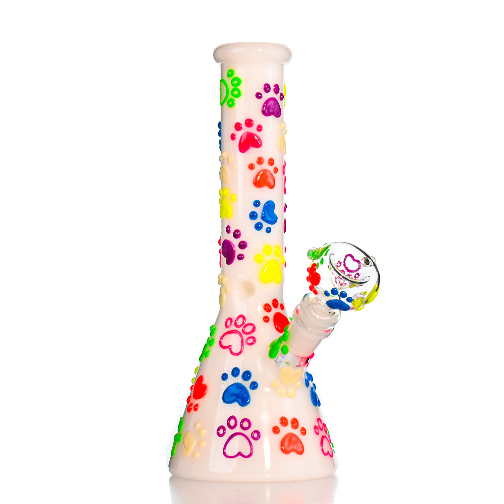 🐾 10" Hand-Painted Paw Print Beaker Bong - Croia Glass