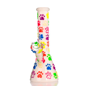 🐾 10" Hand-Painted Paw Print Beaker Bong - Croia Glass