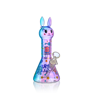cute bunny beaker bong with tree percolator and iridescent finish