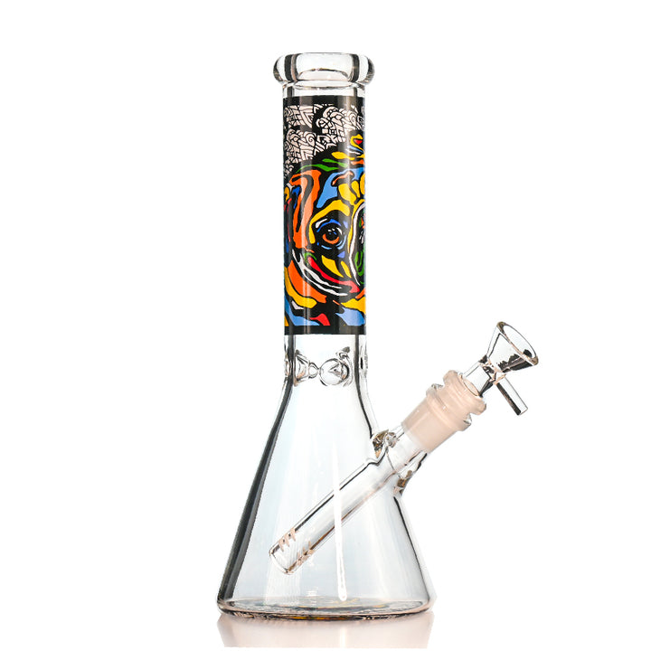 10" Abstract Dog Art Beaker Bong – Thick Glass, 14mm Bowl - Croia Glass