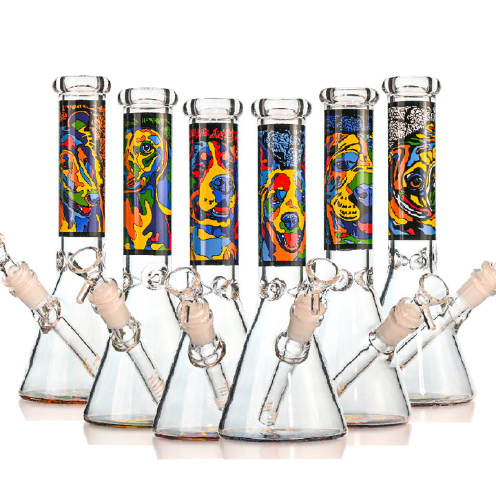 10" Abstract Dog Art Beaker Bong – Thick Glass, 14mm Bowl - Croia Glass