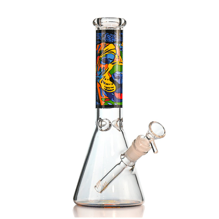 10" Abstract Dog Art Beaker Bong – Thick Glass, 14mm Bowl - Croia Glass