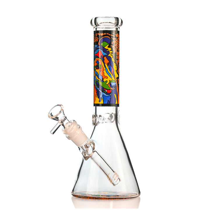 10" Abstract Dog Art Beaker Bong – Thick Glass, 14mm Bowl - Croia Glass