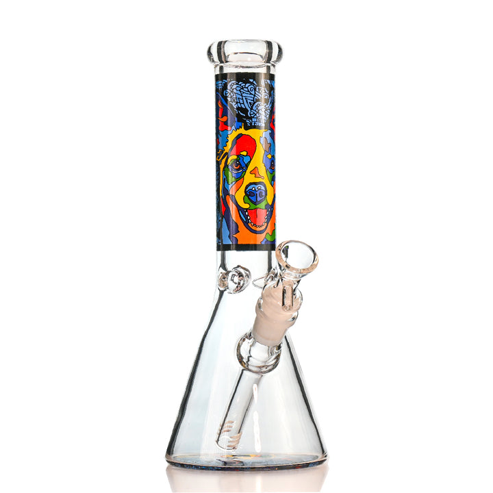 10" Abstract Dog Art Beaker Bong – Thick Glass, 14mm Bowl - Croia Glass