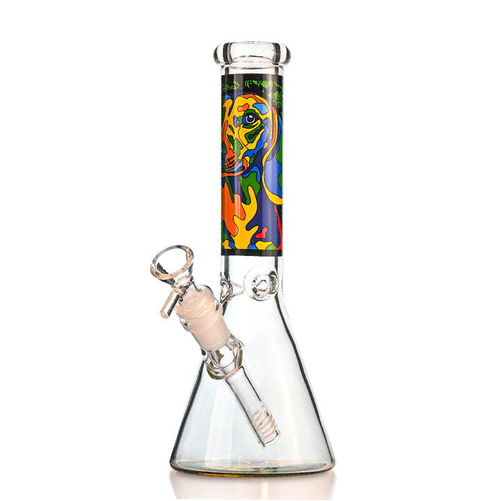 10" Abstract Dog Art Beaker Bong – Thick Glass, 14mm Bowl - Croia Glass