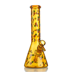10" Amber Pineapple Beaker Bong – 14mm Bowl, Fully Printed Fruit Design - Croia Glass