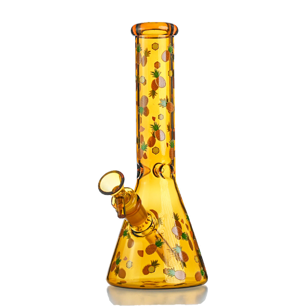 10" Amber Pineapple Beaker Bong – 14mm Bowl, Fully Printed Fruit Design - Croia Glass