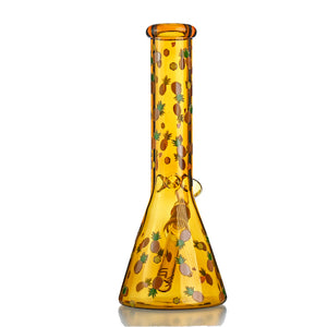 10" Amber Pineapple Beaker Bong – 14mm Bowl, Fully Printed Fruit Design - Croia Glass